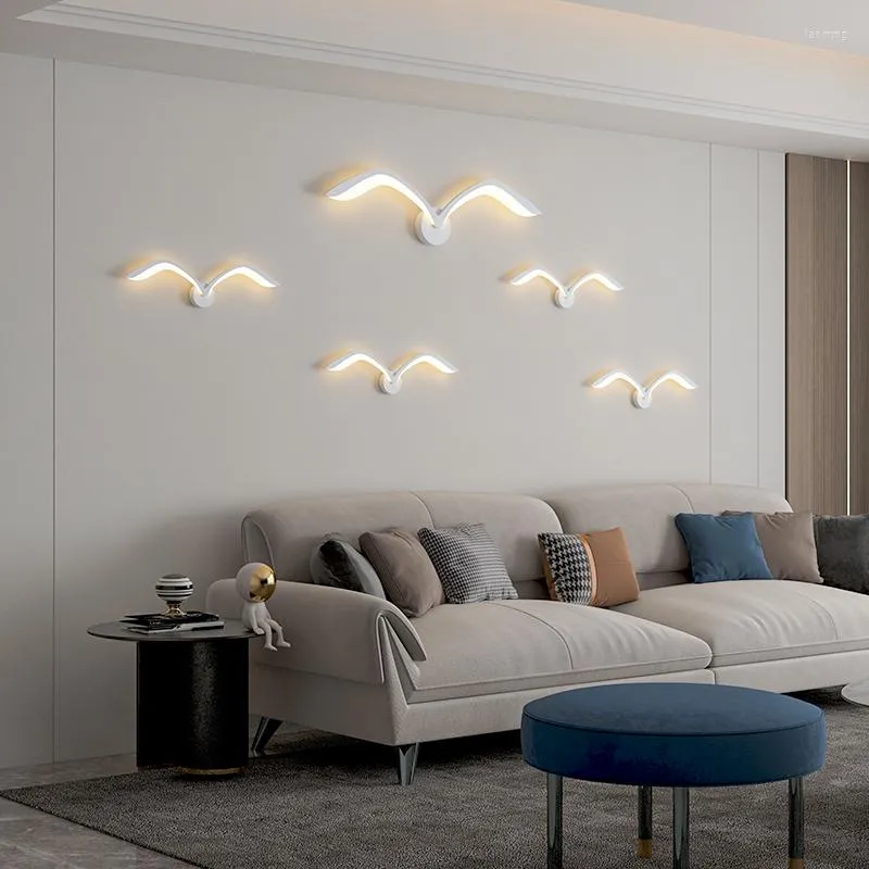 Vägglampa Seagull Modern LED vit kaffe färg ljus vardagsrum sovrum el bar bakgrund dekoration