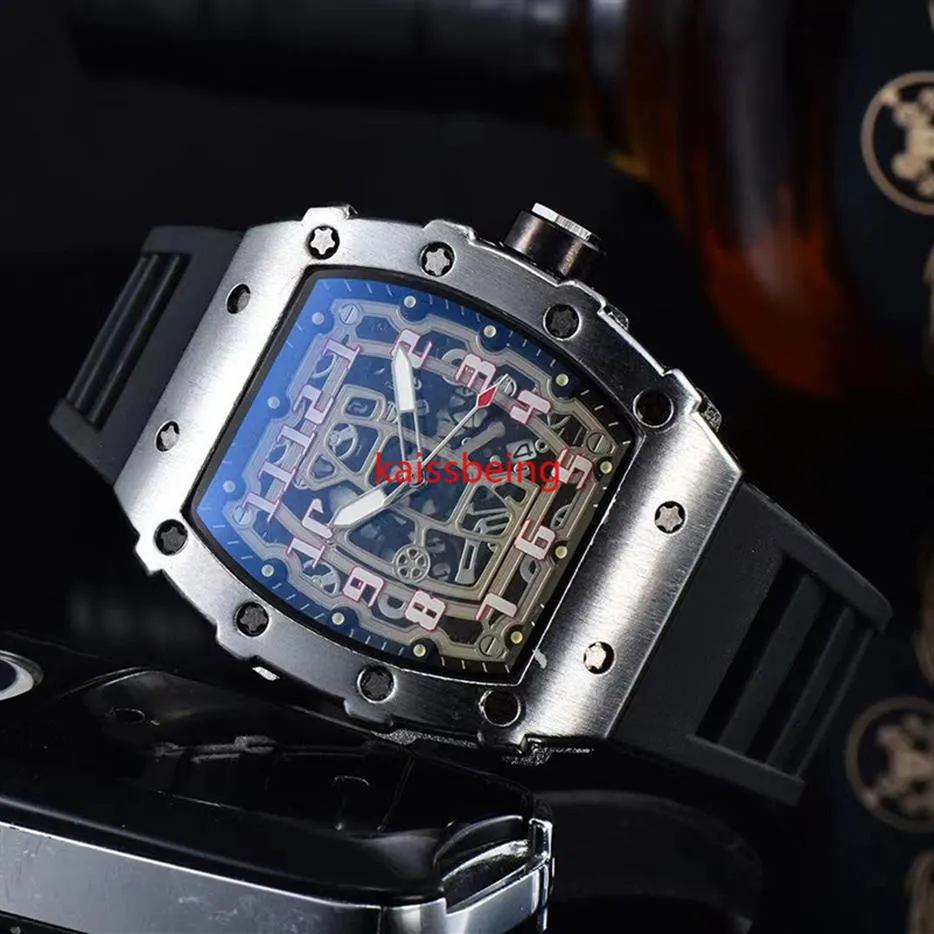Den nya lyxiga 3-stifts kvartsklockan transparent ramen för män automatiska klockmän designer handled reloj hombre295m