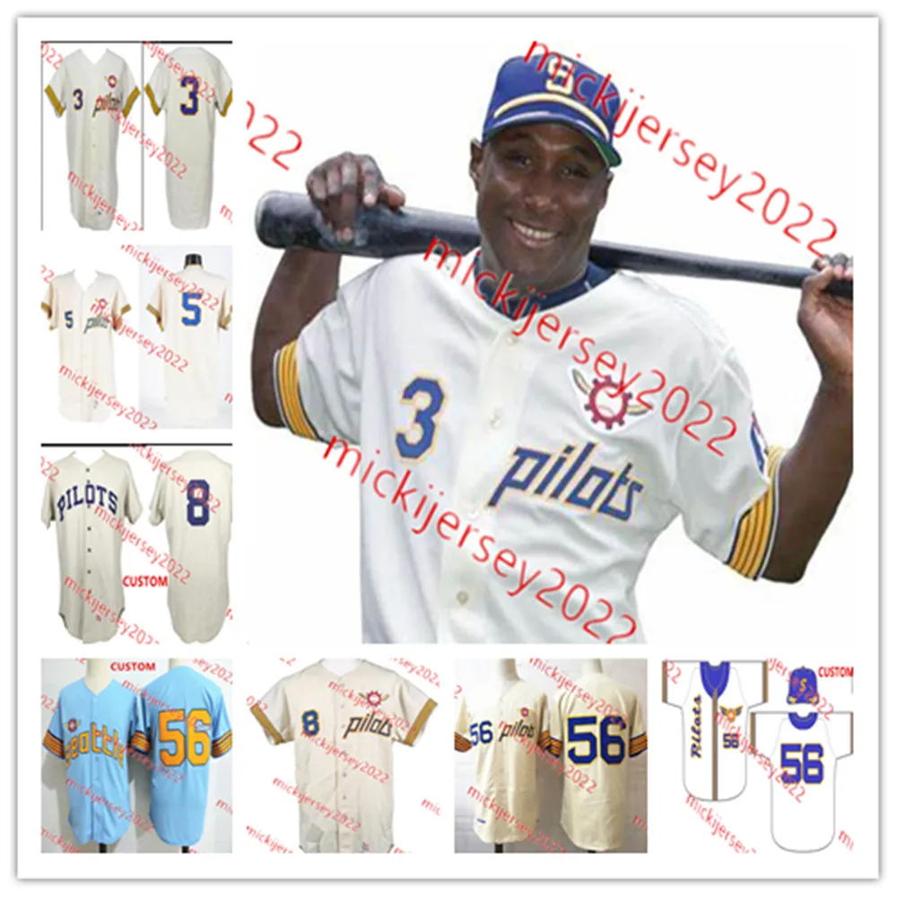 Mike Hegan Seattle Pilots 1969 야구 저지 커스텀 스티치 mens 청소년 3 Joe Schultz 56 Jim Bouton 5 Don Mincher Seattle Jerseys