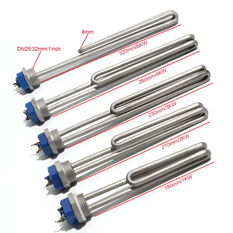Water Heating Tube Foldback Screw In Electric Water Heater Element with 1 INCH NPT Thread 1KW/2KW/3KW/4KW/6KW 304 Stainless Steel with Locknut Internal Nut and Adapter