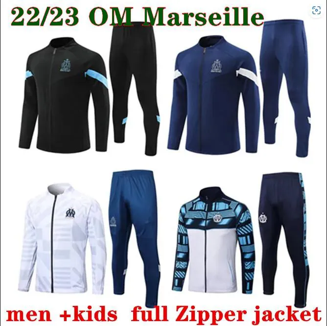 23 Marseilles 22 Tracksuit Soccer Jacket Set Survetement Om Maillot Foot Milik Payet Football Full Zipper Men Kids Jackets Training Suit Jogging