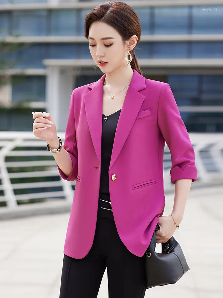 Women's Two Piece Pants High-quality Rose Red Suit Jacket Spring-summer 2023 Mid-sleeved Casual Petite Senior Temperament Commuter