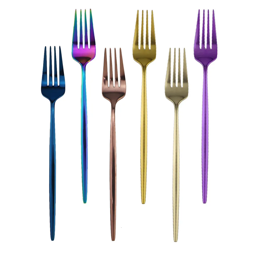 Forks 30pcs حلوى من الفولاذ المقاوم للصدأ مجموعة كعكة الفاكهة سلطة المائدة الملونة المطبخ المطبخ accessoribware 230302