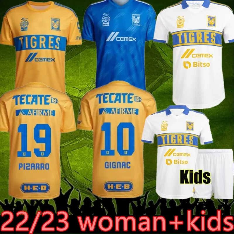 2023 Tigres UANL 축구 유니폼 여성 키즈 홈 어웨이 3rd GIGNAC 22 23 멕시코 리가 MX Vargas AQUINO PIZARRO NICOLAS 유니폼 F. THAUVIN 축구 셔츠 maillots futol