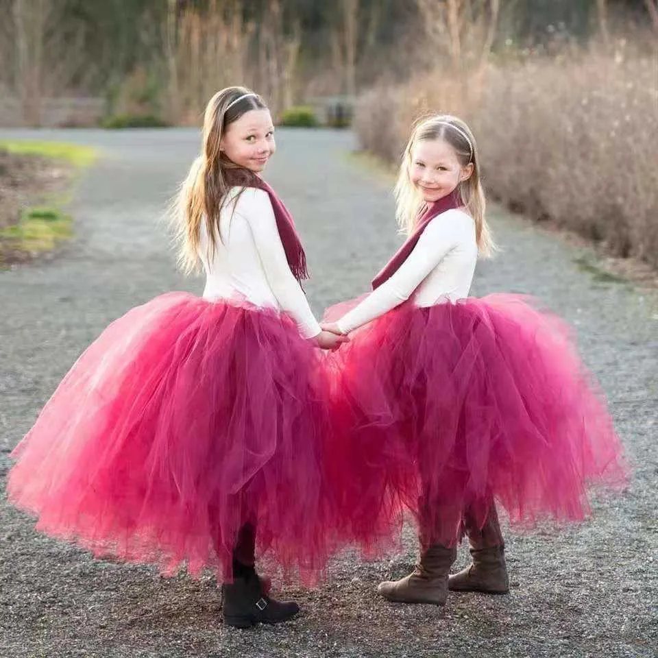 Kjolar flickor röda långa tutu kjolar barn tyll kjol pettiskirts underskirtd barn födelsedagsfest kostym bröllop fotografering kjolar t230301