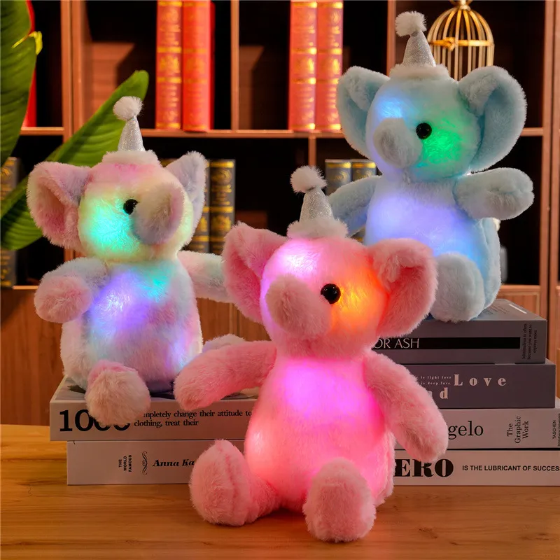 Plush Doll Luminous Cute Appearance Colorful Glowing Elephant Appease Sleeping Stuffed Toy Pillow for Children Gift