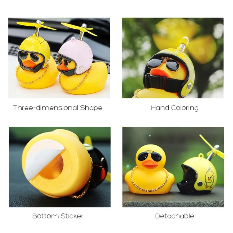 Rubber Leuke Eend Speelgoed Auto Ornamenten Gele Eend Auto Dashboard Decoraties Koele Bril Eend met Propeller Helm Gouden Ketting | NL