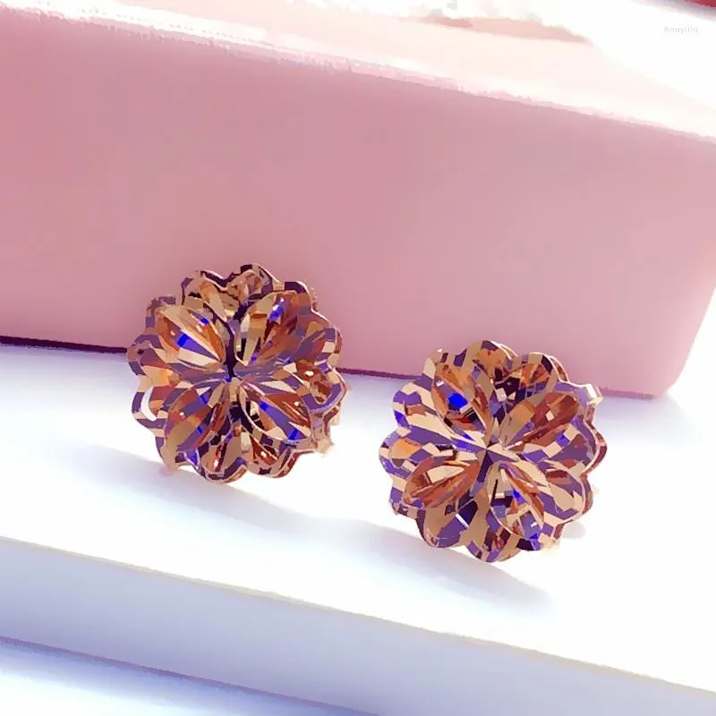 Stud Earrings Creative 585 Purple Gold Plated 14K Rose Double Flower Ear Studs Elegant Charm For Women Engagement Jewelry