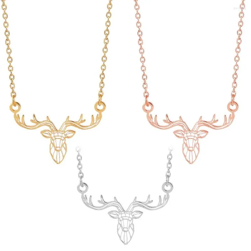 Pendentif Colliers Elk Deer Antlers Collier En Acier Inoxydable 3 Couleurs Clavicule Chaîne Pour Cadeaux De Noël Femmes