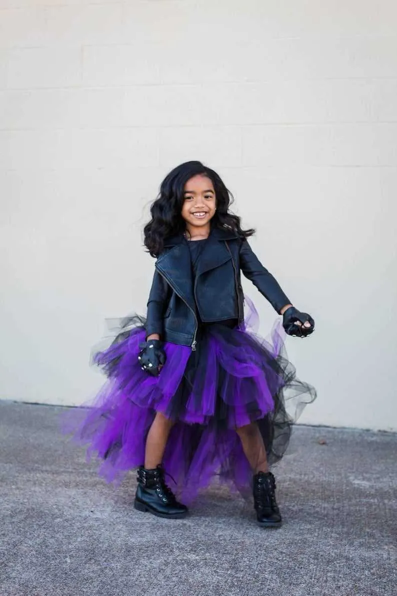 Skirts Purple Black Swallow tail Girl long Tutu Skirt Lovely Princess Girls Birthday Skirts Photo ball gown costume Kid Party clothing T230301