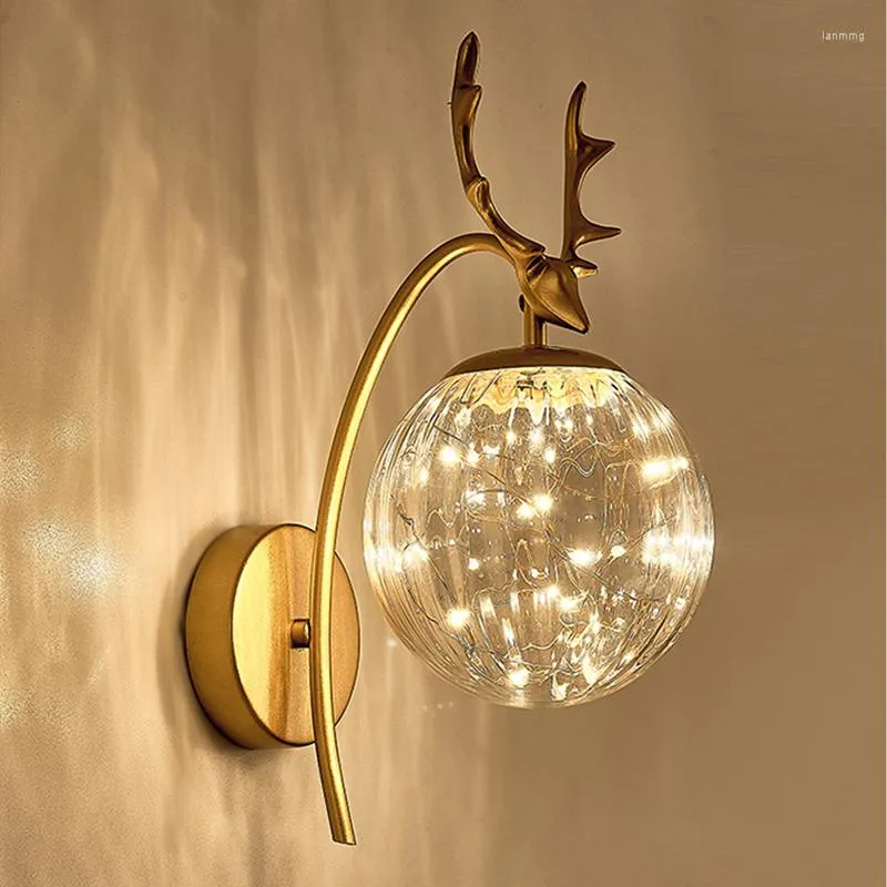 Wall Lamp N Antlers Gypsophila Beside Bedroom Mirror Creative Stair Light Indoor Home Background Decoration