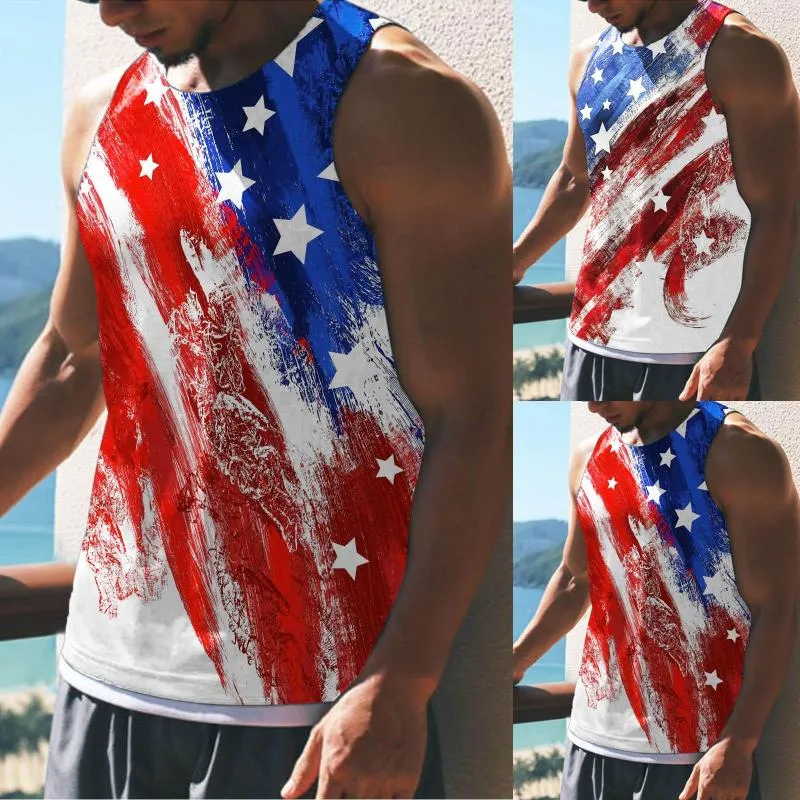 Men's Tank Tops 2023 Men Daily Casual Vest Muscle Independence Day Printed Sleeveless Graphic Sports Fast In Stock