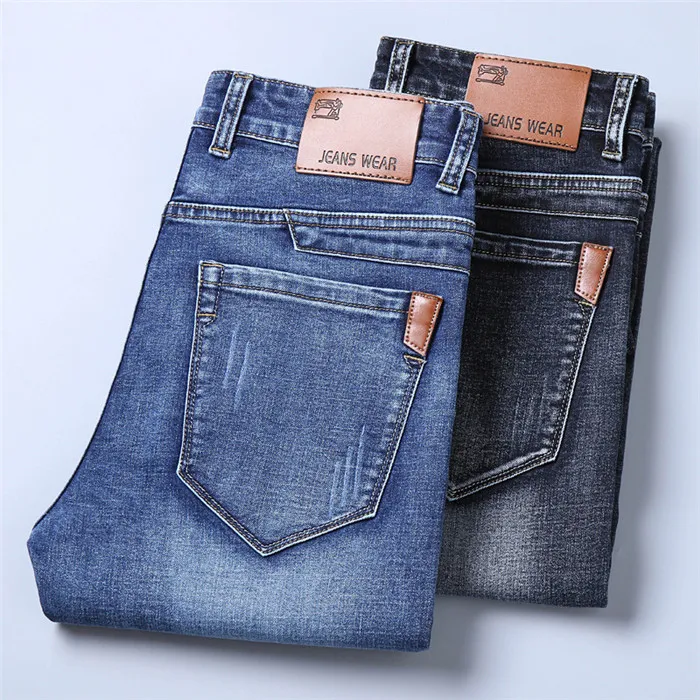 Herr jeans män höst jeans högkvalitativa berömda varumärken stretch rak smal fit blå mäns jeans klassisk denim casual byxor långa byxor 230302