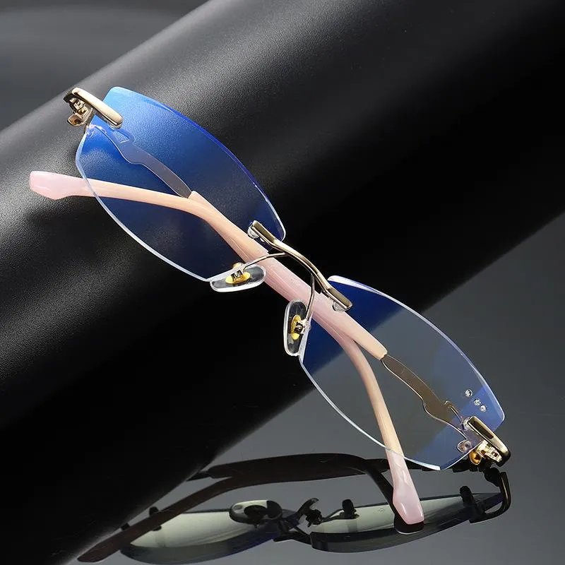 Occhiali da sole in stile occhiali da lettura diamante taglio bordo senza bordo anti-blu leggeri vetri di glassessunglasses