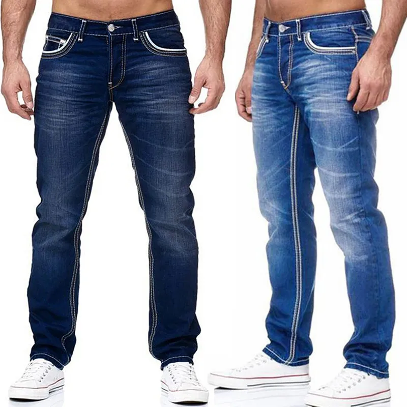 Dżinsy męskie dżinsy czarne proste spodnie Spring Autmun Pockets Denim Casual Tousers jasnoniebieskie wysokiej jakości dżinsy streetwearu Mężczyźni 230302