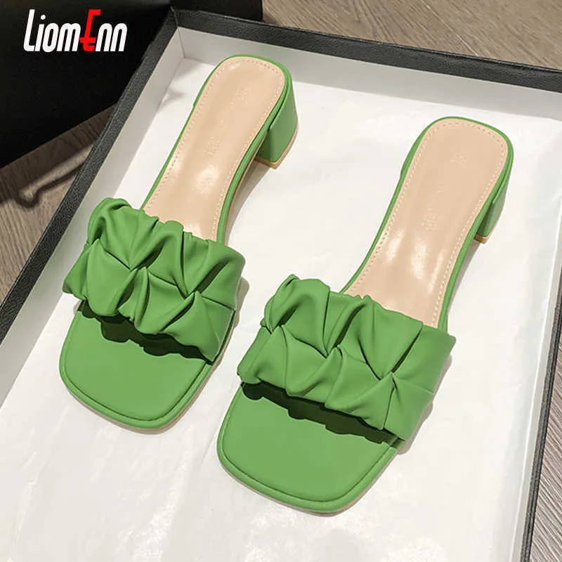 Slippers Summer For Women 2023 Novo salto verde coreano Slides com tendência de calcanhar Trend Outdoor Sandals elegantes tamanho 35-42 Y2302