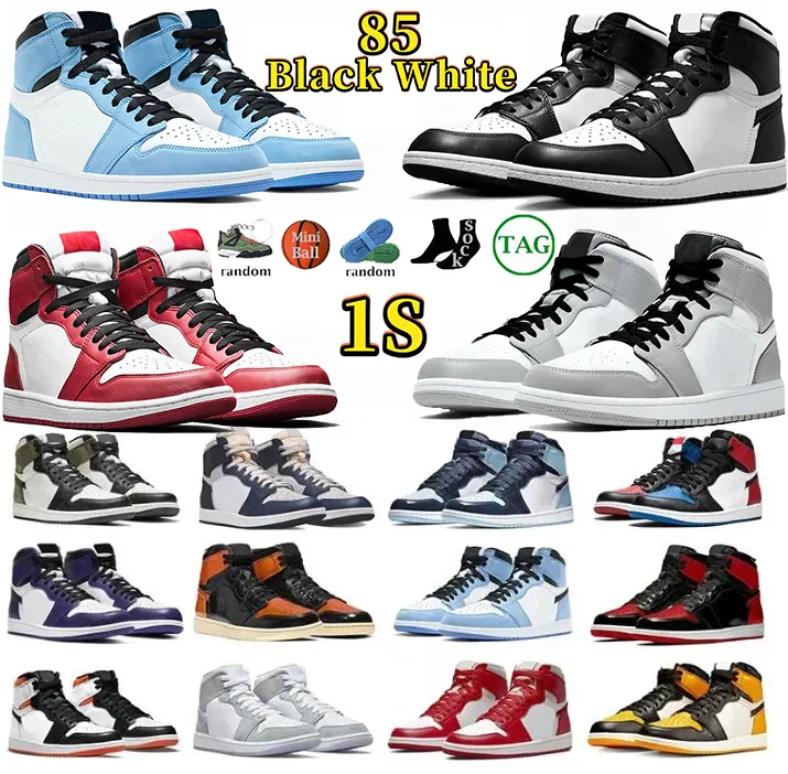 Top Jumpman 1S High Basketball Shoes для мужчин Женские спортивные кроссовки 85 черно -белые синие синие чикагские университеты Голубое светлый серый темные темные мокко мужские женские тренеры