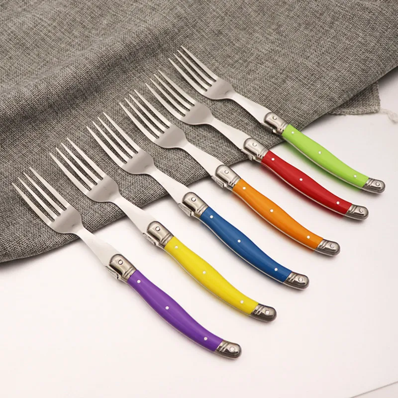 Forks 6pcs Laguiole Steak Rainbow Dinner Zestaw Kolny stół na sztucicach stali nierdzewnej Bar Restaurant Domowy zestaw 230302