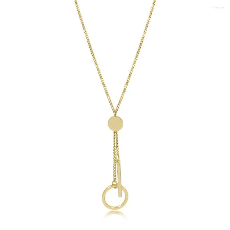 Pendant Necklaces Casual Gold Color Plating Circle Chain Tassel Round Disc Bar Long Necklace For Women Daily Decoration Jewellry