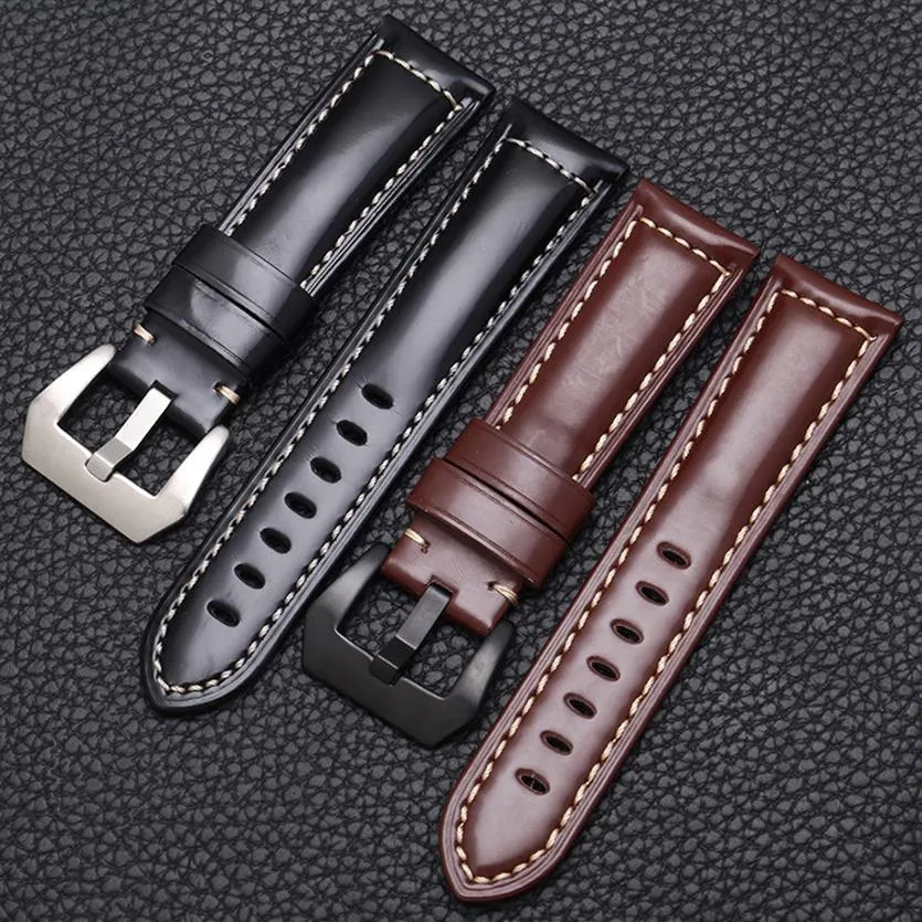 Bandklocka Tillbehör 20 22 24 26mm Cow Leather Strap Armband med PIN -spänne för Panerai Pam 441 359 Series Chain345D