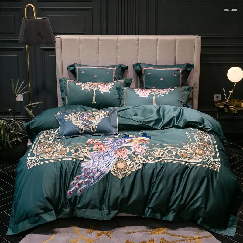 Set di biancheria da letto ricami di pavone 1/4/6 pezzi set di tele da letto da letto da letto da letto egiziano in cotone egiziano