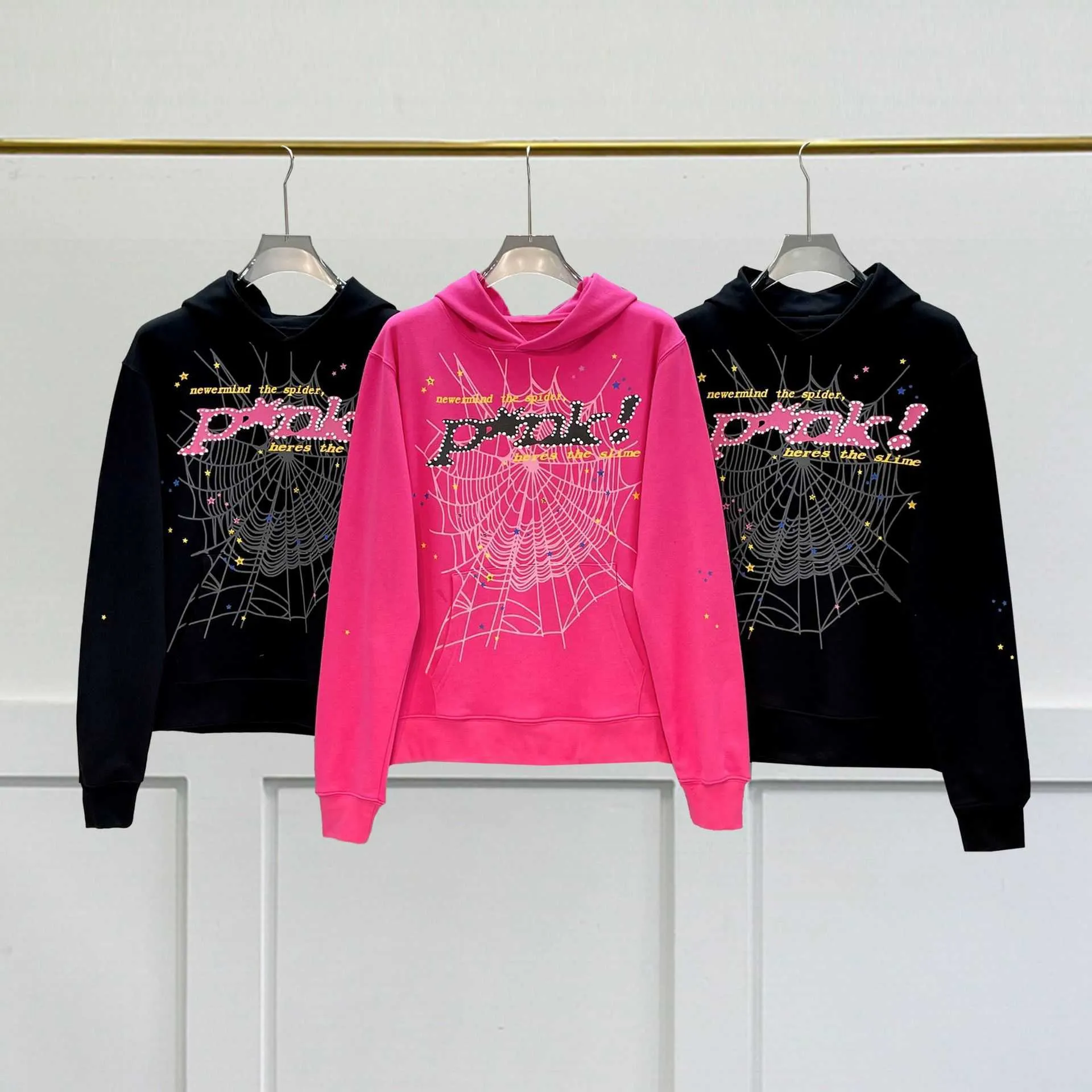 Hoodie Spindel Rosa Sp5der Luvtröjor Unga tröjor Streetwear Thug 555555 Angel Hoody Män Snabb leverans Högkvalitativt kraftigt tyg Spider Web Sweatshirts Pullover