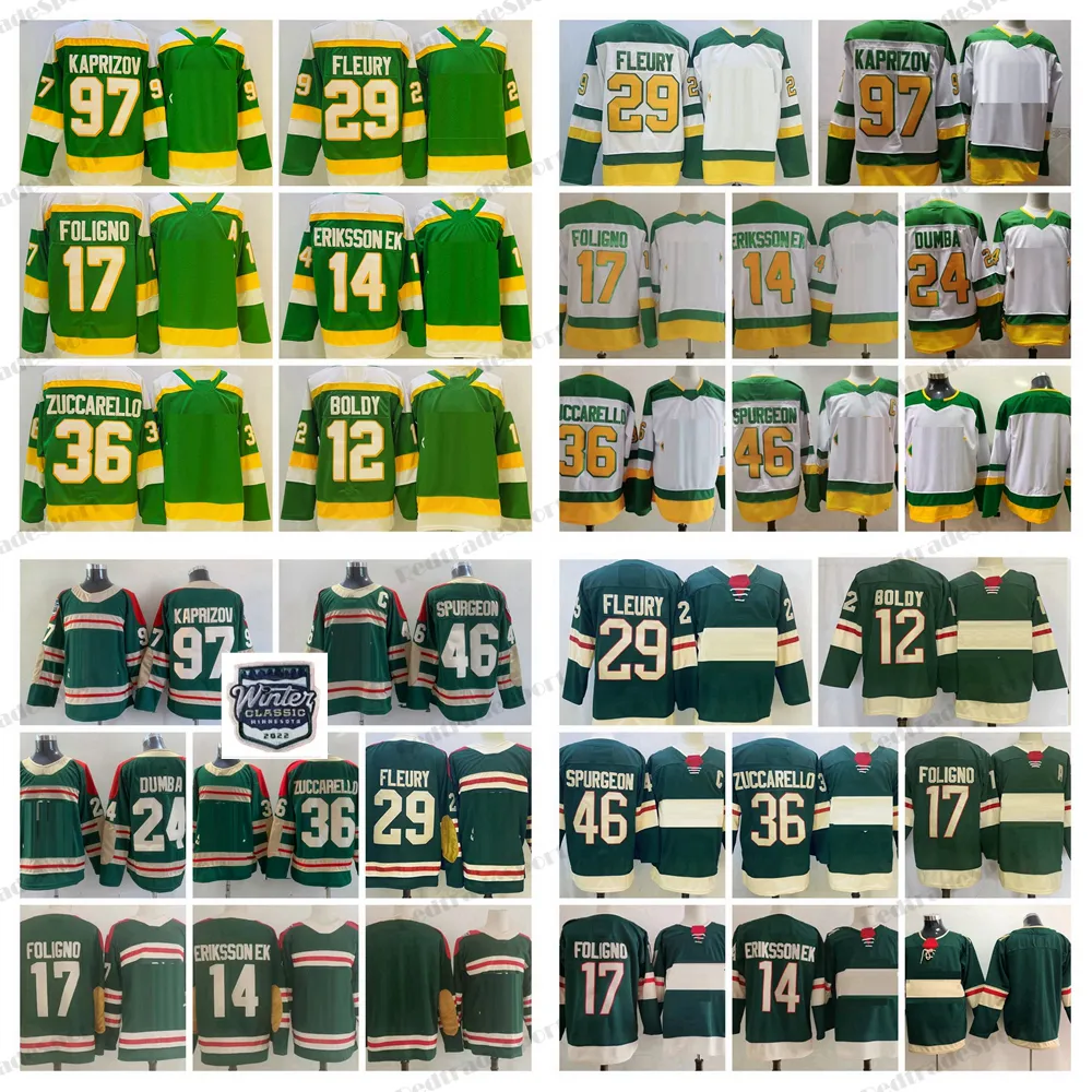 Mi08 2023 Reverse Retro Hockey Maglie Winter Classic Kirill Kaprizov MarcAndre Fleury Dumba Mats Zuccarello Marcus Foligno Joel Eriksson Ek Jared Spurgeon Matt Bo