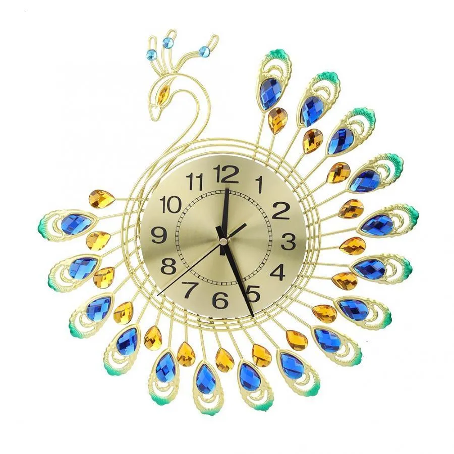 Wall Clocks Iron Modern Wall Clock Large 3D Peacock Shape Non Ticking Silent Clock For Living Room Decor Non-Ticking Kitchen Wall Clocks 230303