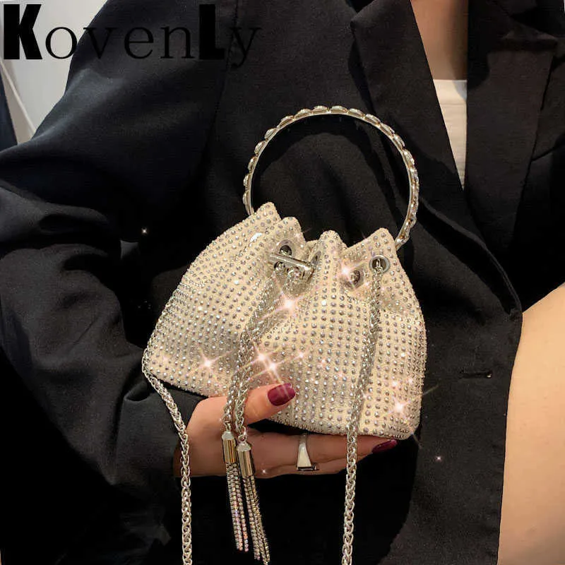 Mode Handtasche Für Frauen Glänzende Diamant Abend Handtasche Für Frauen Kette Riemen Kordelzug Luxus Design Handtasche 2022 Dame Geldbörse 230303