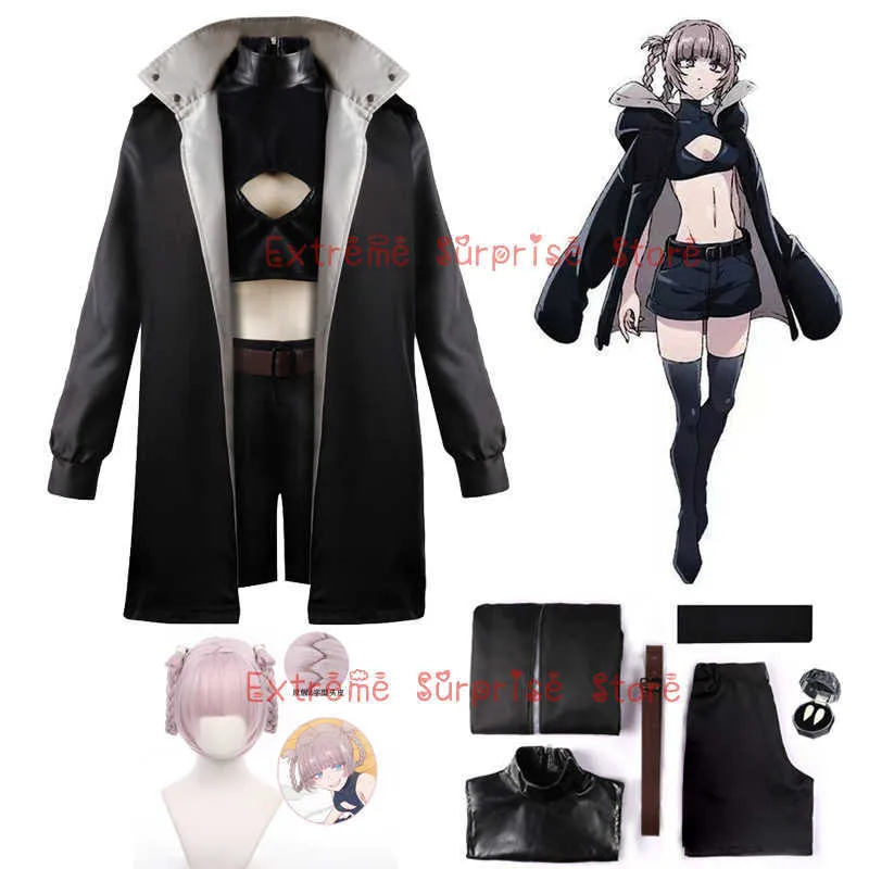 Costumes d'anime Anime Call of The Night Nanakusa Nazuna Cosplay Come Wig Veste Cape Noire Gilet En Cuir Short Tenue Yofukashi No Uta Femmes Z0301