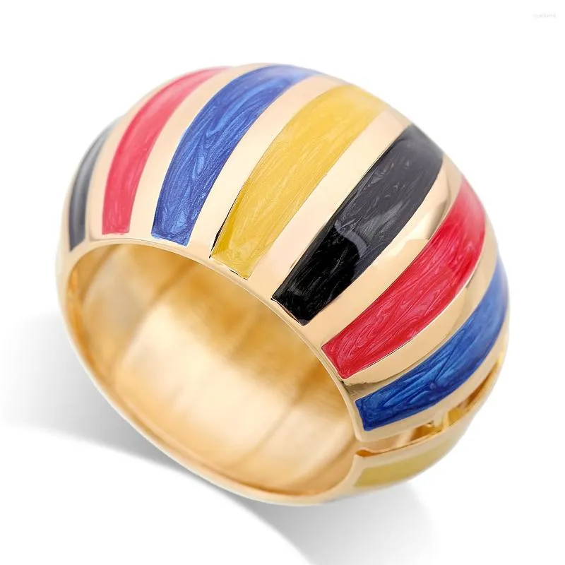 Bangle Trendy Enamel Colorful Statement Bracelet For Women Gold Plated Multicolor Striking Fashion Cuff Jewelry