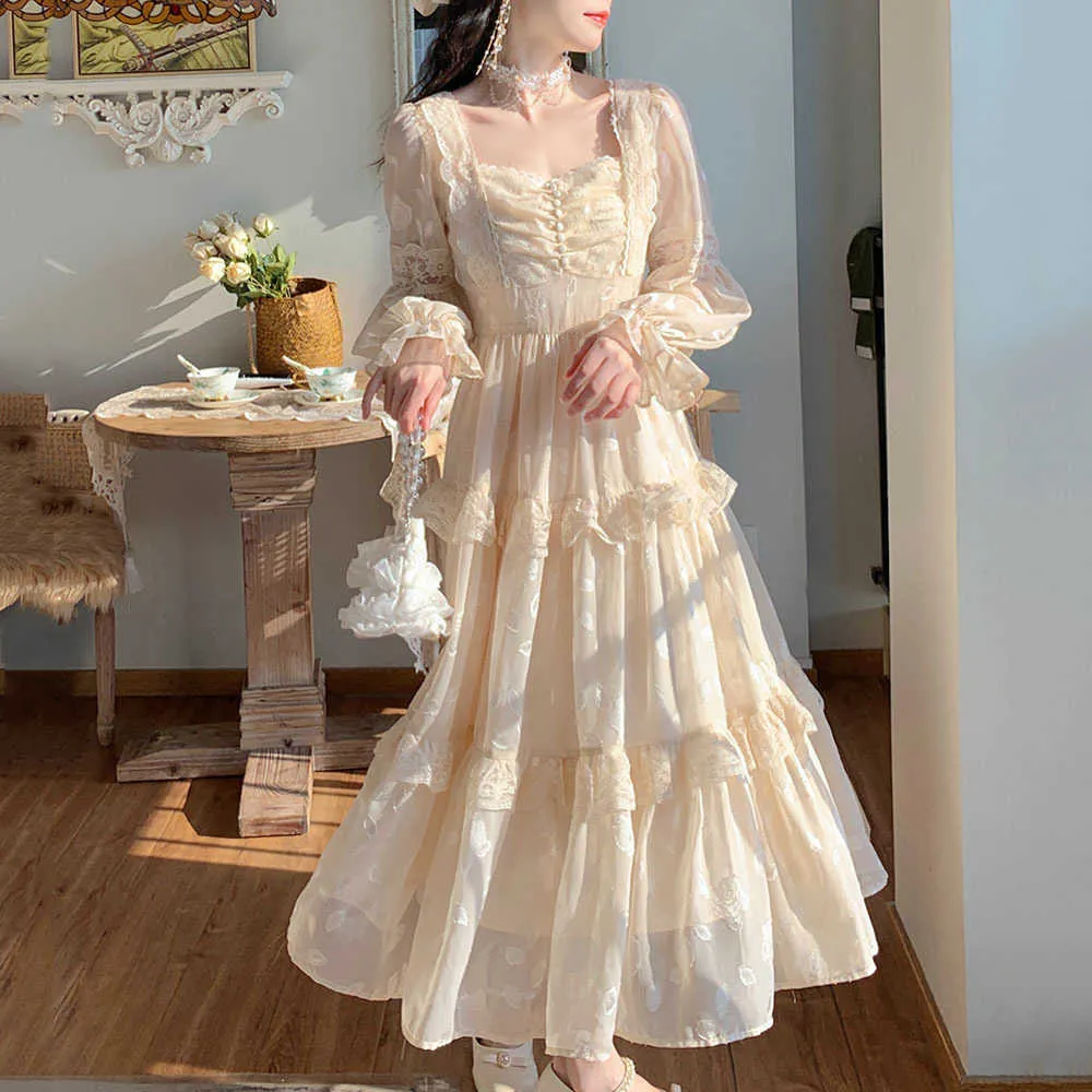 Abiti casual Medievale Romantico Abito stile corte francese Donna Primavera manica svasata Vita alta Elegante abito femminile 2023 Abiti lunghi vintage Z0216