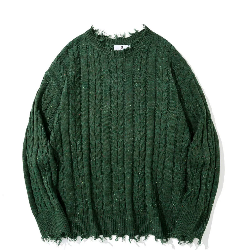 Мужские свитера с зелеными дырками, рваные вязаные мужские и женские уличные пуловеры в стиле хип-хоп, джемперы Ins, модная зимняя одежда больших размеров 230302