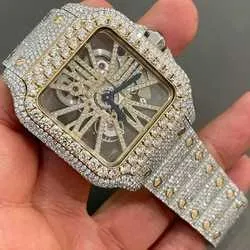 D58x إعداد يدوي تمريرة الماس Tter VVS Moissanite Diamond Iced Out الفاخرة Mechanical Watch3K1L1T59