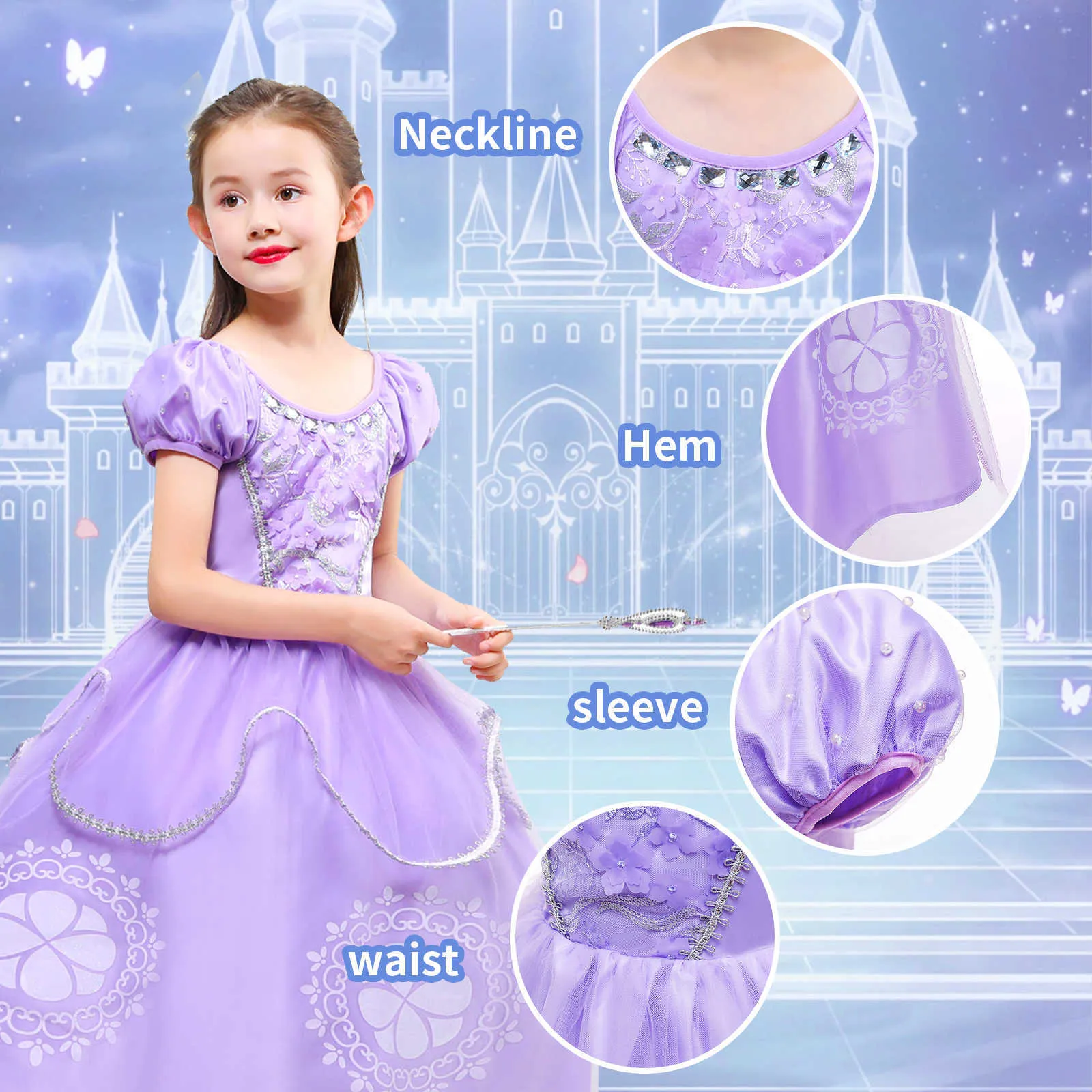 Girl's Dresses PAPAMAX Sofia Princess Dress Up for Girls Rapunzel Cosplay Come Birthday Party Gown Floor Length Christmas Party Dress up W0224