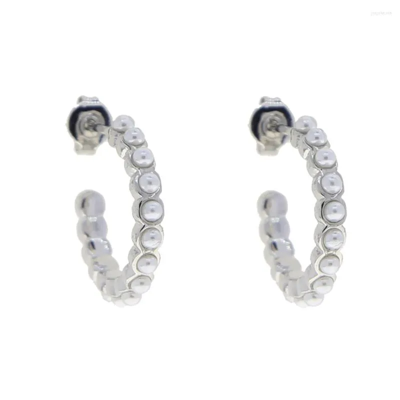 Boucles d'oreilles créoles rondes intérieures en perles de mer fraîches, Huggies couleur argent, bijoux tendance pour femmes, 2023