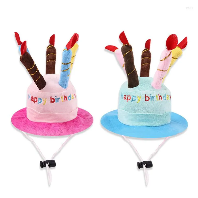 Vestuário para cães fofinhos gorros com velas de bolo de bolo de aniversário design de projéteo de design de capa de cabeça para uso