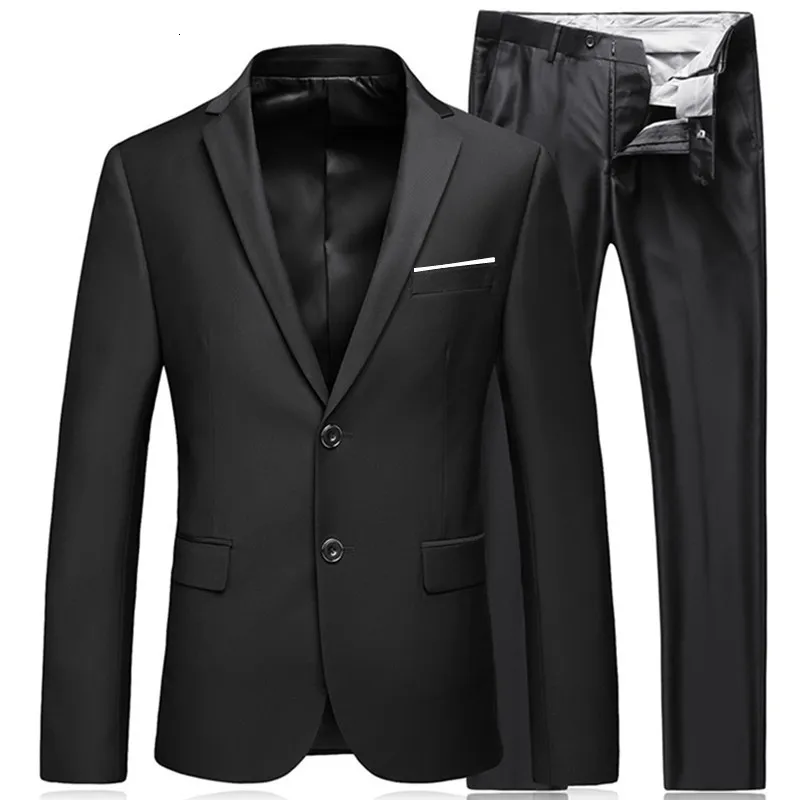Mäns kostymer Blazers herrarnas affärsmode Högkvalitativ gentleman Black 2 -bitdräkt Set / Blazers Coat Jacket Pants Classic Trousers 230303