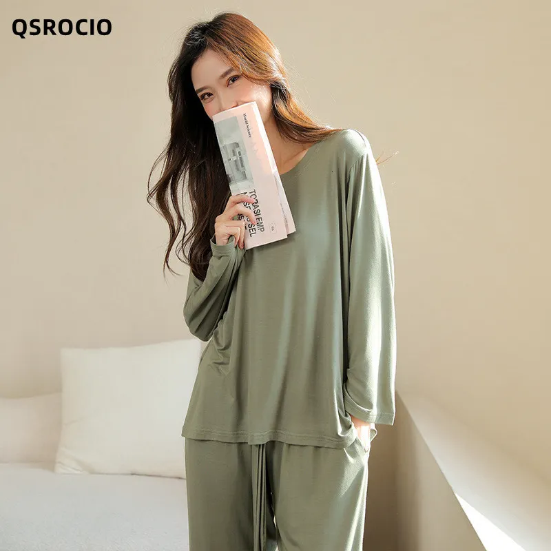 Damen-Nachtwäsche QSROCIO Damen-Pyjama-Set, einfache einfarbige weiche Viskose-Modal-Nachtwäsche, Freizeit-Nachtwäsche, lässig, 2-teilig, Homewear-Nachthemd Femme 230303