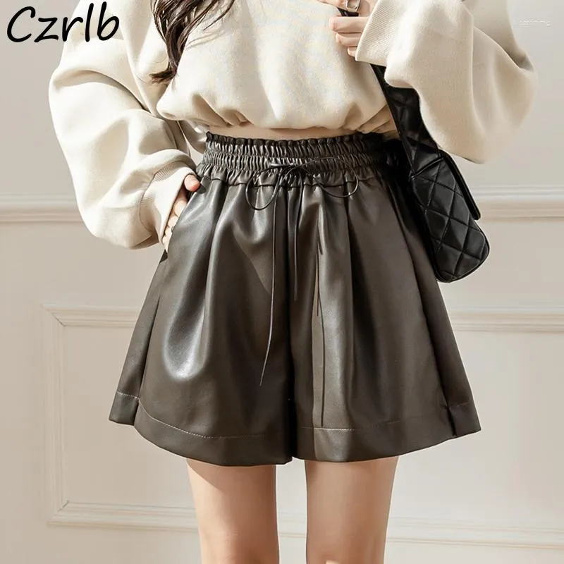 Short Femme Cuir PU Femme Jambe Large Taille Haute Cool Streetwear Élégant All-match Basique Femme Vêtements Chic Ulzzang Élégant Rétro