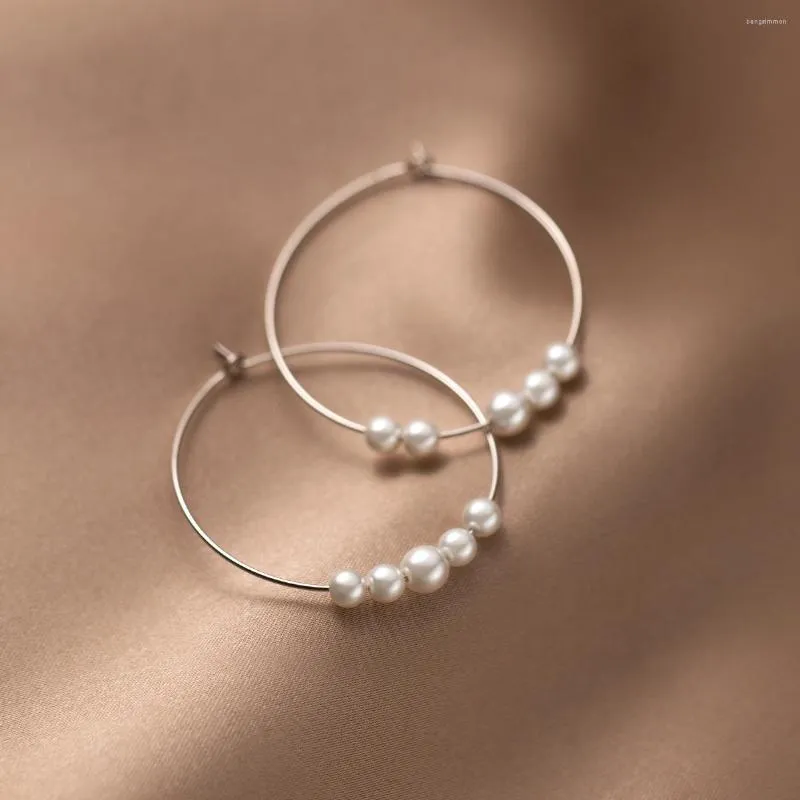 Hoopörhängen äkta 925 Sterling Silver Small Pearls Simple Circle Hoops Fina smycken för kvinnliga gåvor