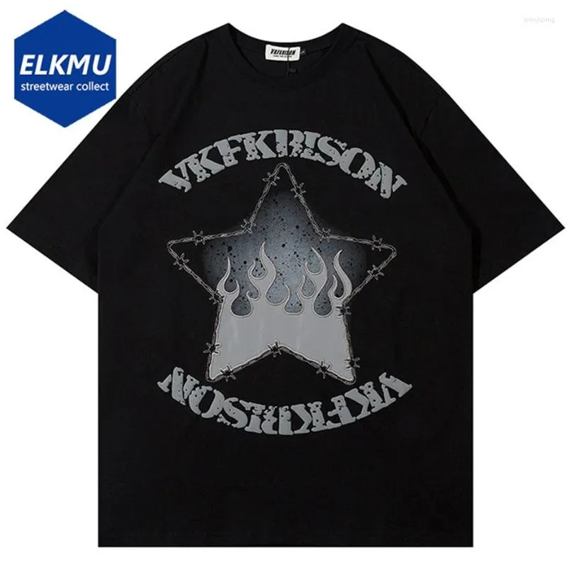 T-shirt da uomo Riflettente Star Splicing Shirt 2023 Moda estiva da uomo Streetwear Hip Hop Harajuku T-shirt Magliette in cotone sciolto Uomo