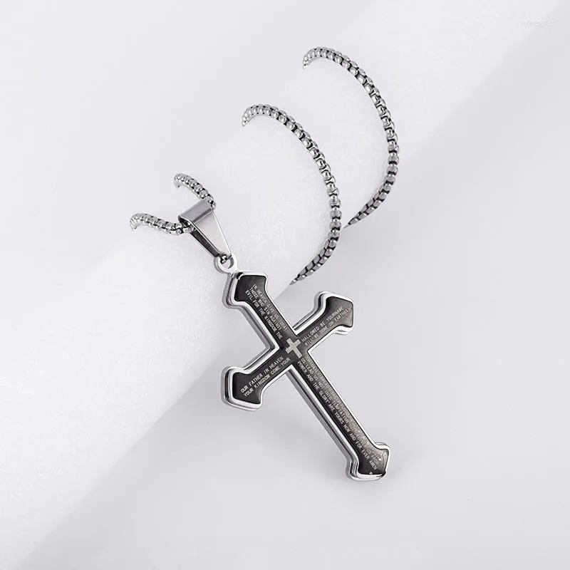 Pendentif Colliers Mode Punk Hommes Acier inoxydable Croix Christian Bible Psaume Collier Amulette Bijoux Accessoires