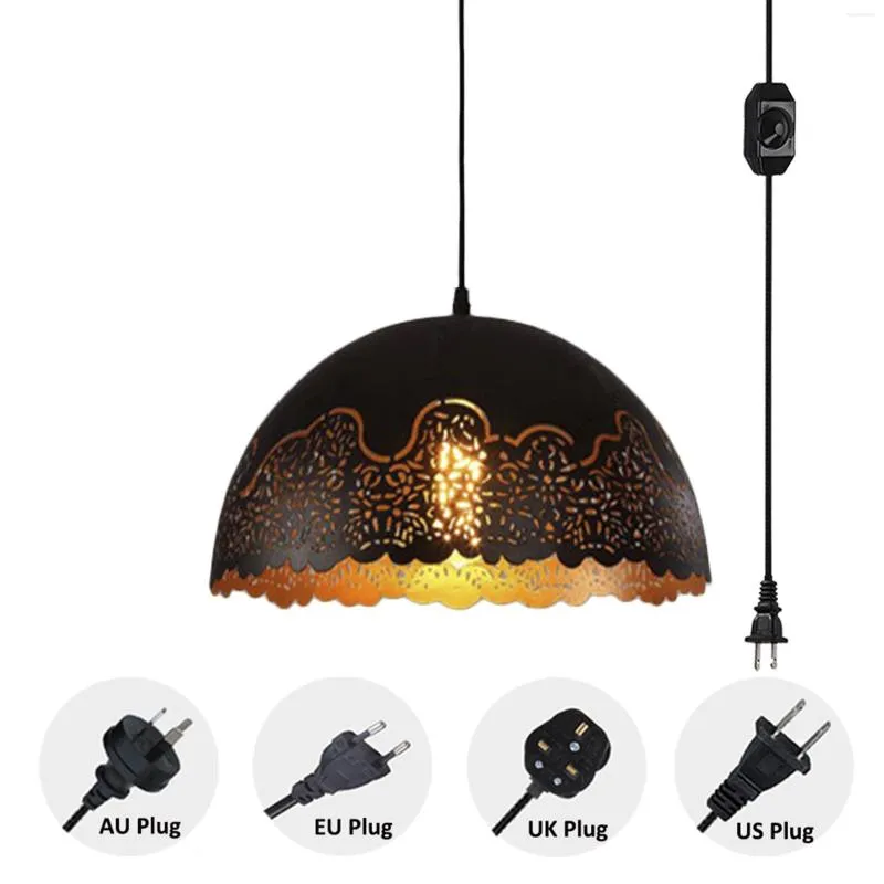 Lampes suspendues NuNu 1 PCS Industriel Circulaire Noir Lumière Suspendue Swag Lampe Avec Plug In Dimmable Cordon Creux Sculpté Fer Arts