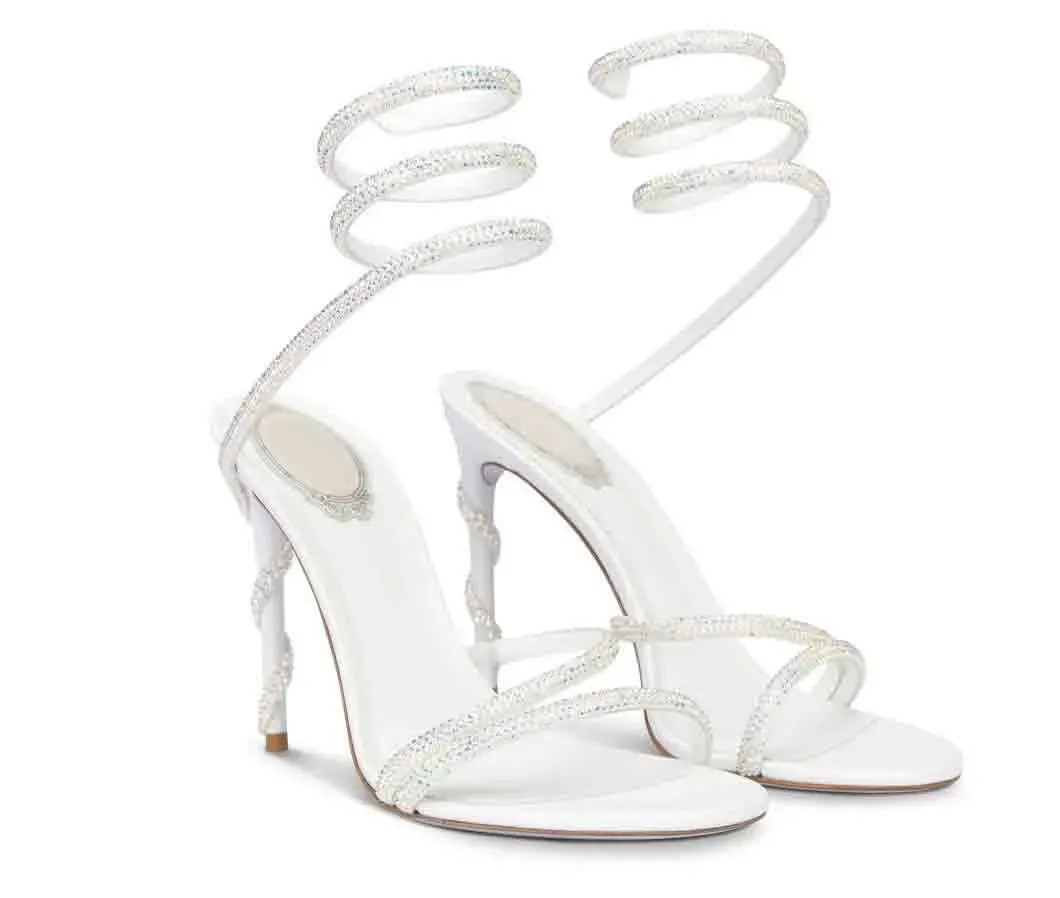 Luxueux Renes-caovillas Morgana Sandales Chaussures Or Cristal Serpent Enveloppé Noir Talons Hauts En Daim En Cuir Dame Gladiateur Sandalias Robe De Mariée Mariage 35-42