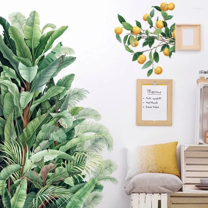 Adesivos de parede plantas verdes frescas pintando sofá quarto decalques decalques de decoração de banana cereja nórdica