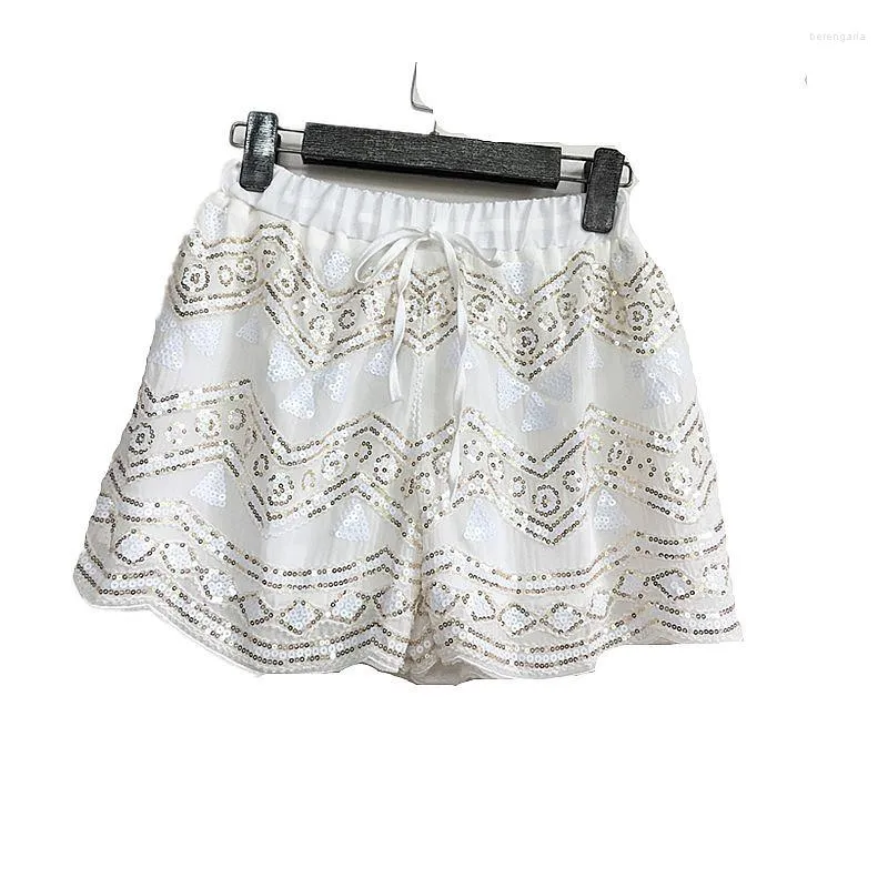 Shorts femininos feminino mulheres verão sexy moda lantejoula lantejas de boate de lençóis largas calças de perna larga celebridade preto damasco branco lasca de ouro