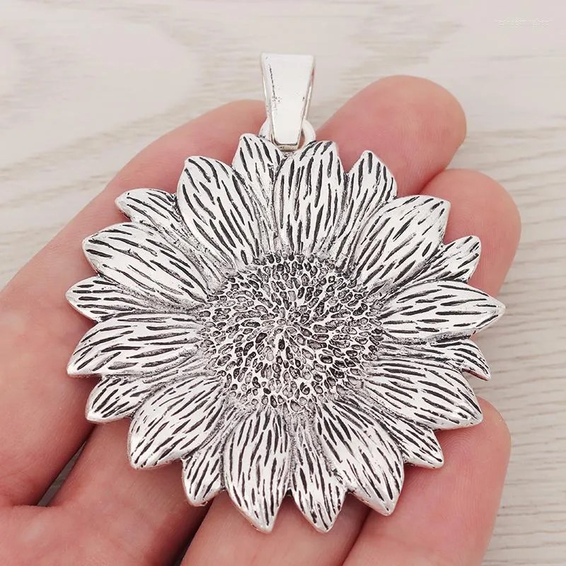 Pendentif Colliers 3 X Tibétain Argent Grand Tournesol Soleil Fleur Charmes Pendentifs Fit Collier Bijoux Fabrication Résultats 69x56mm