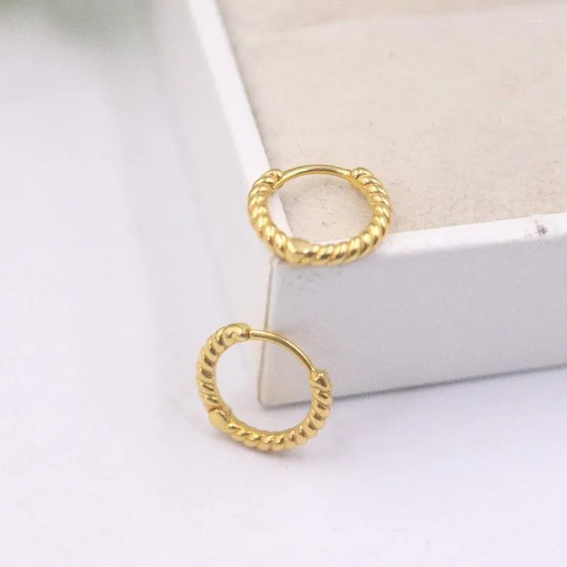 Hoopörhängen Pure Solid 18k Yellow Gold Women Luck Twist 1.2-1.6g 11x1.8mm gåva