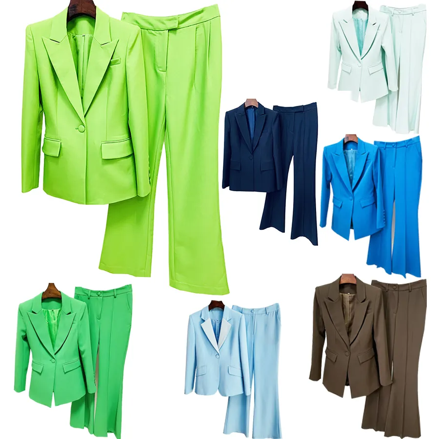 Femmes deux pièces pantalons ensembles Slim Blazer costumes ensemble couleurs unies mode bureau affaires vêtements grandes tailles S à XXL